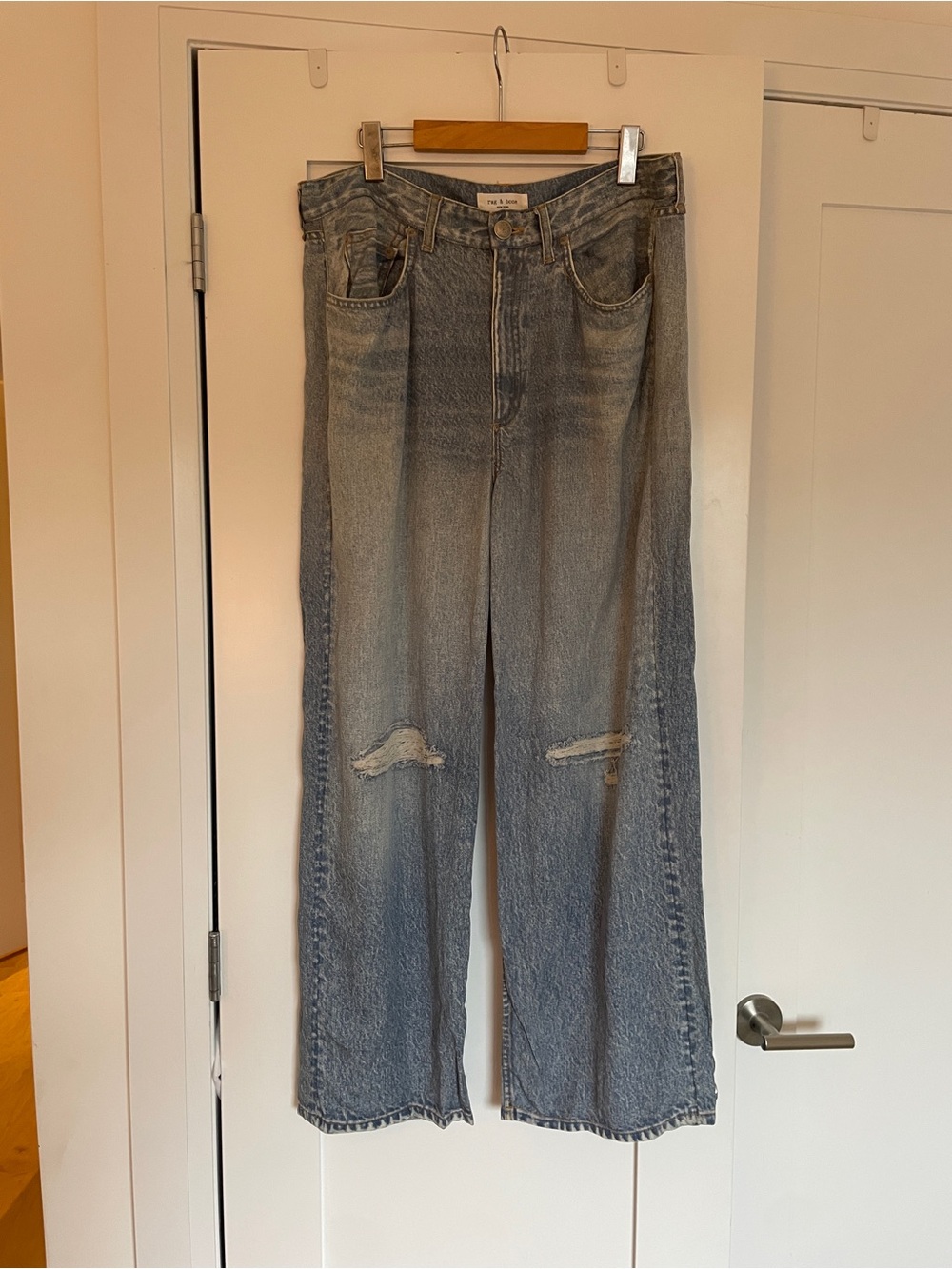 rag & bone miramar Light Blue Wide Leg Printed On Jeans